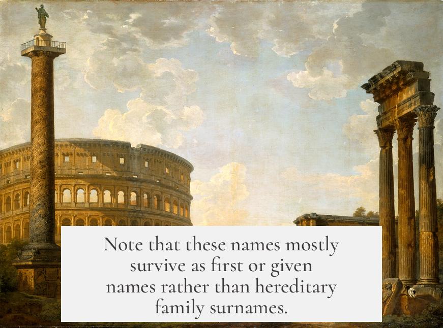 Note that these names mostly survive as first or given names rather than hereditary family surnames.