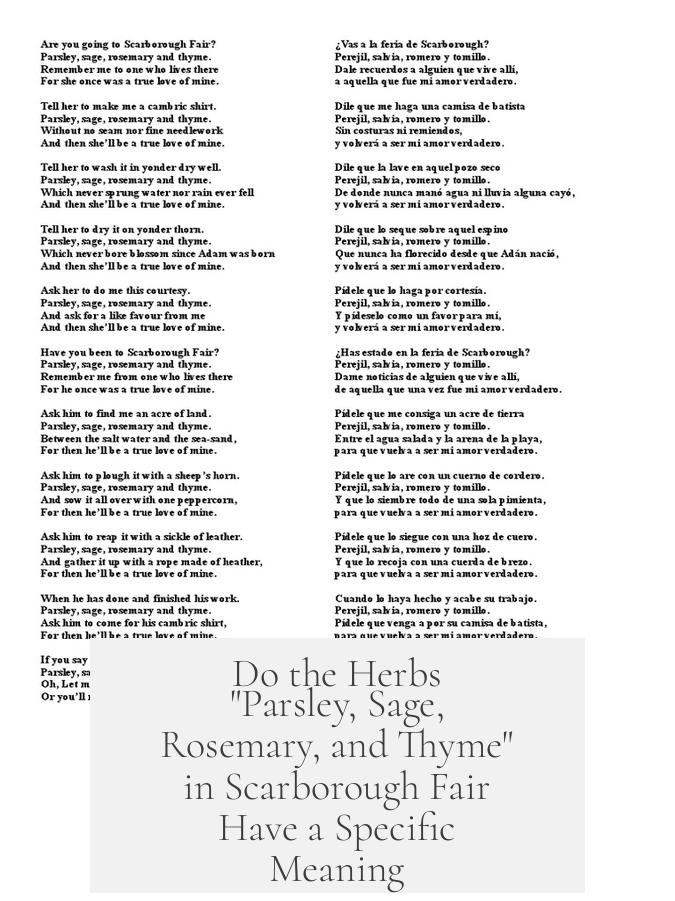 Do the Herbs "Parsley, Sage, Rosemary, and Thyme" in Scarborough Fair Have a Specific Meaning?