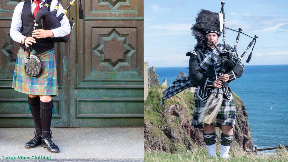 The word "plaid" comes from Scottish Gaelic, meaning blanket or cloak. Kilts did not originally require tartan patterns; they were sometimes plain or striped. Men gathered and pleated the lower half of the mantle, securing it with a leather belt, and draped or wrapped the upper half based on need or preference. This style is known as the great kilt. Women continued to wear mantles without pleats or belts.
