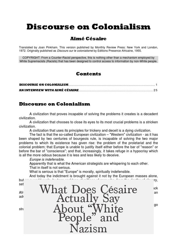 What Does Césaire Actually Say About “White People” and Nazism?