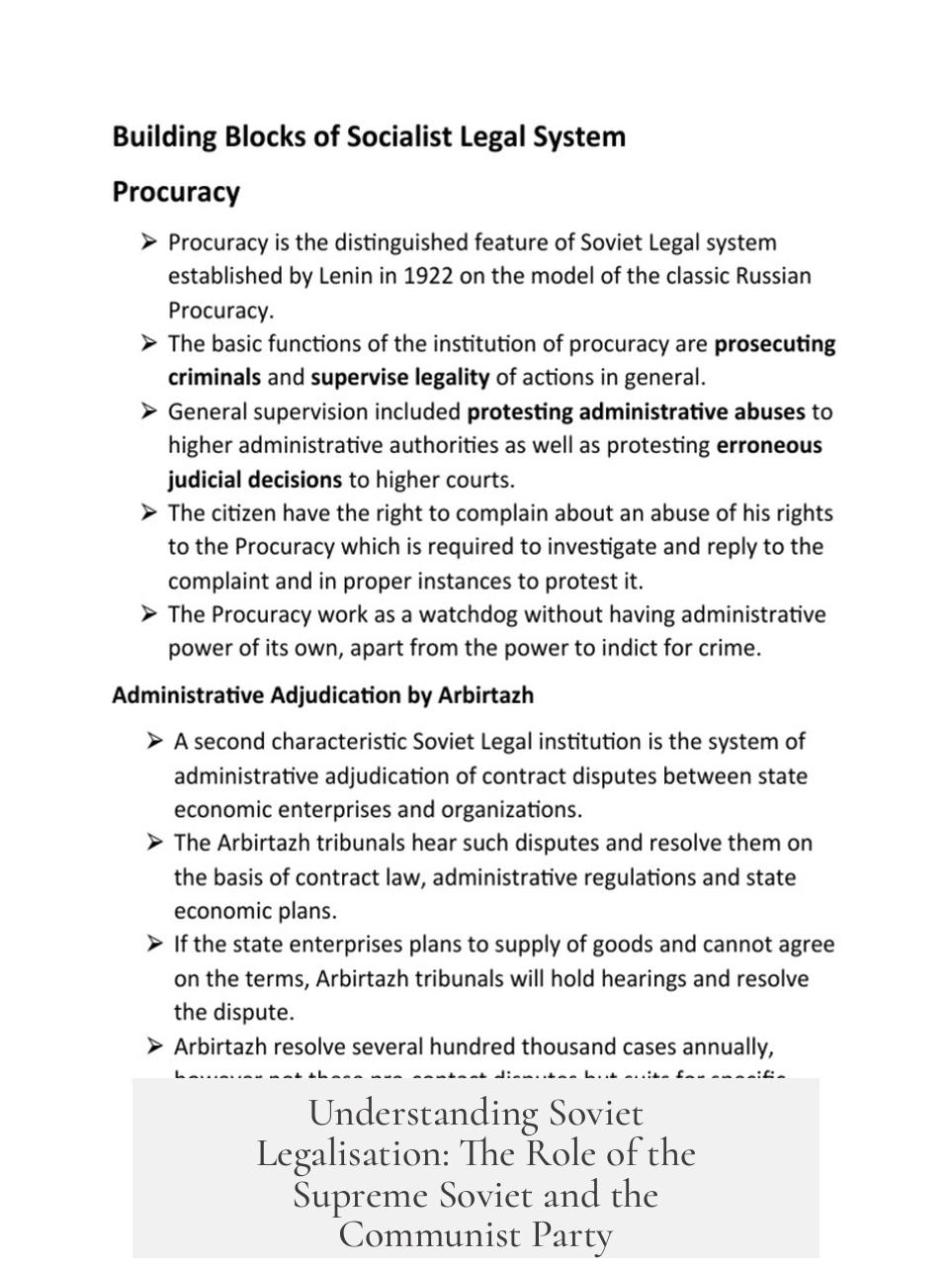 Understanding Soviet Legalisation: The Role of the Supreme Soviet and the Communist Party